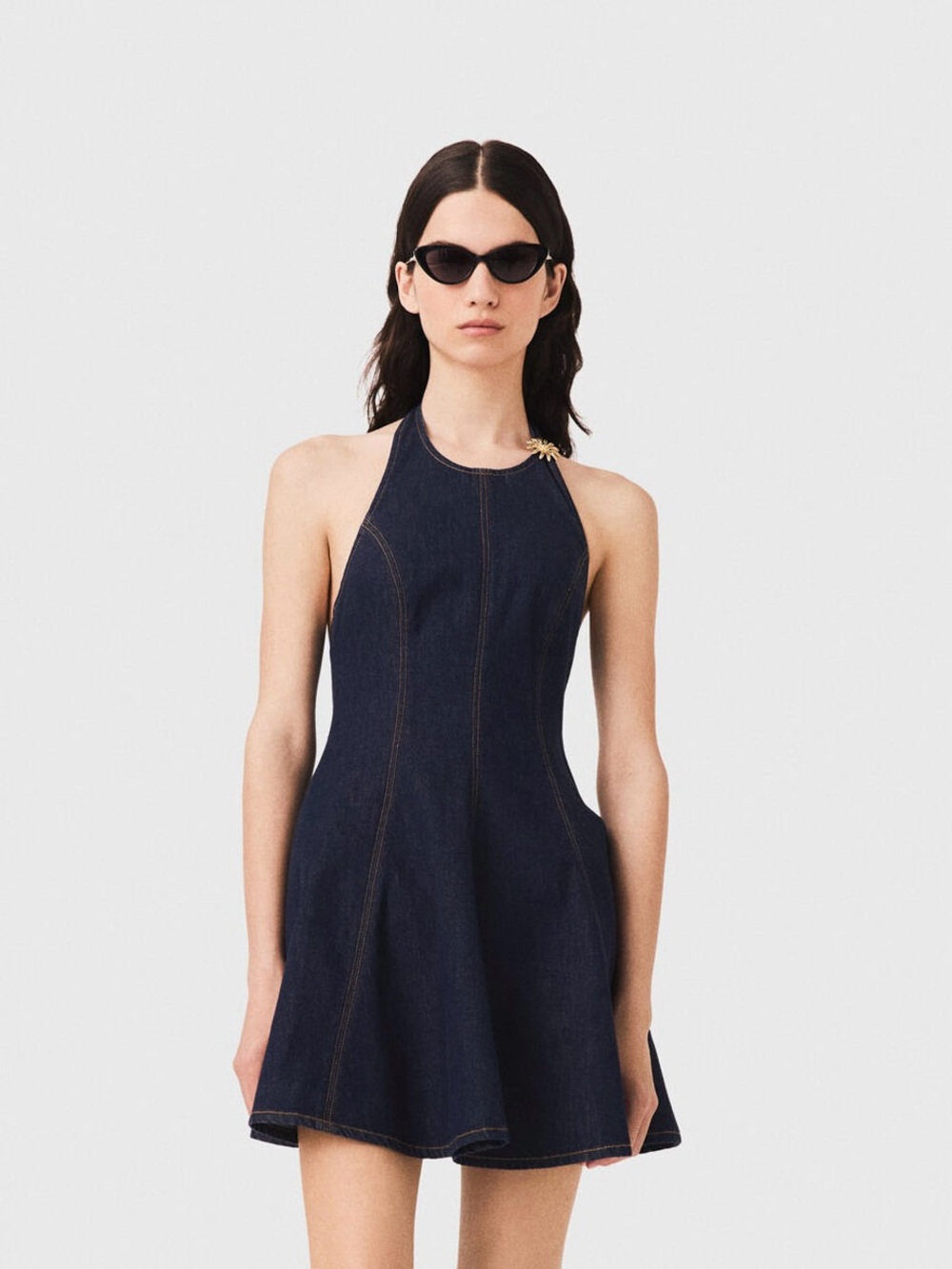 Maje Denim Halter Mini Dress, Size M / FR 38 Like New
